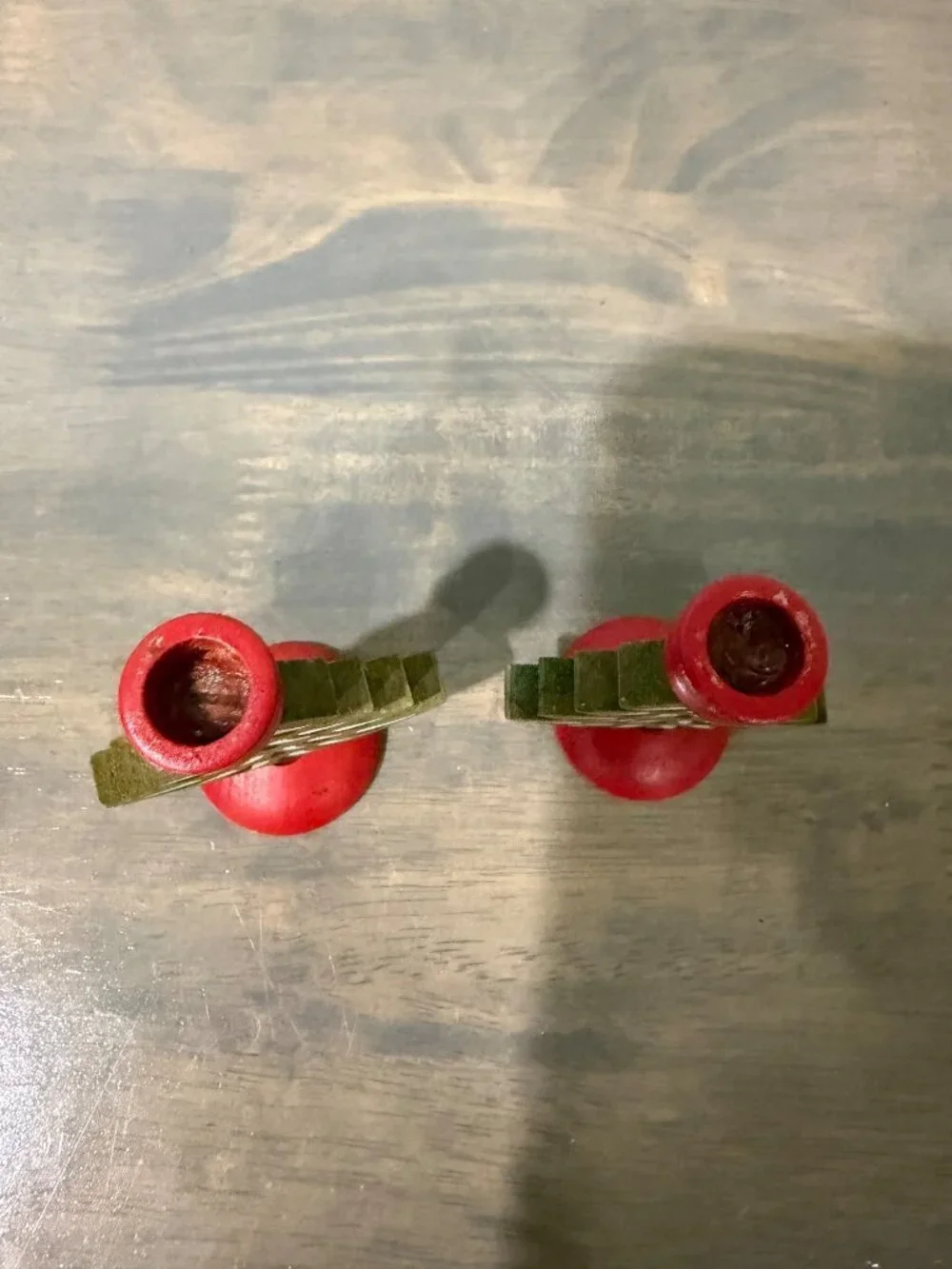 Set of 2 Vintage Swedish Wooden Christmas Tree Taper Candle Holders 3